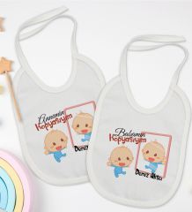 BK Kids Kişiye Özel Anne ve Baba Tasarımlı 2’li Beyaz Mama Önlüğü-2