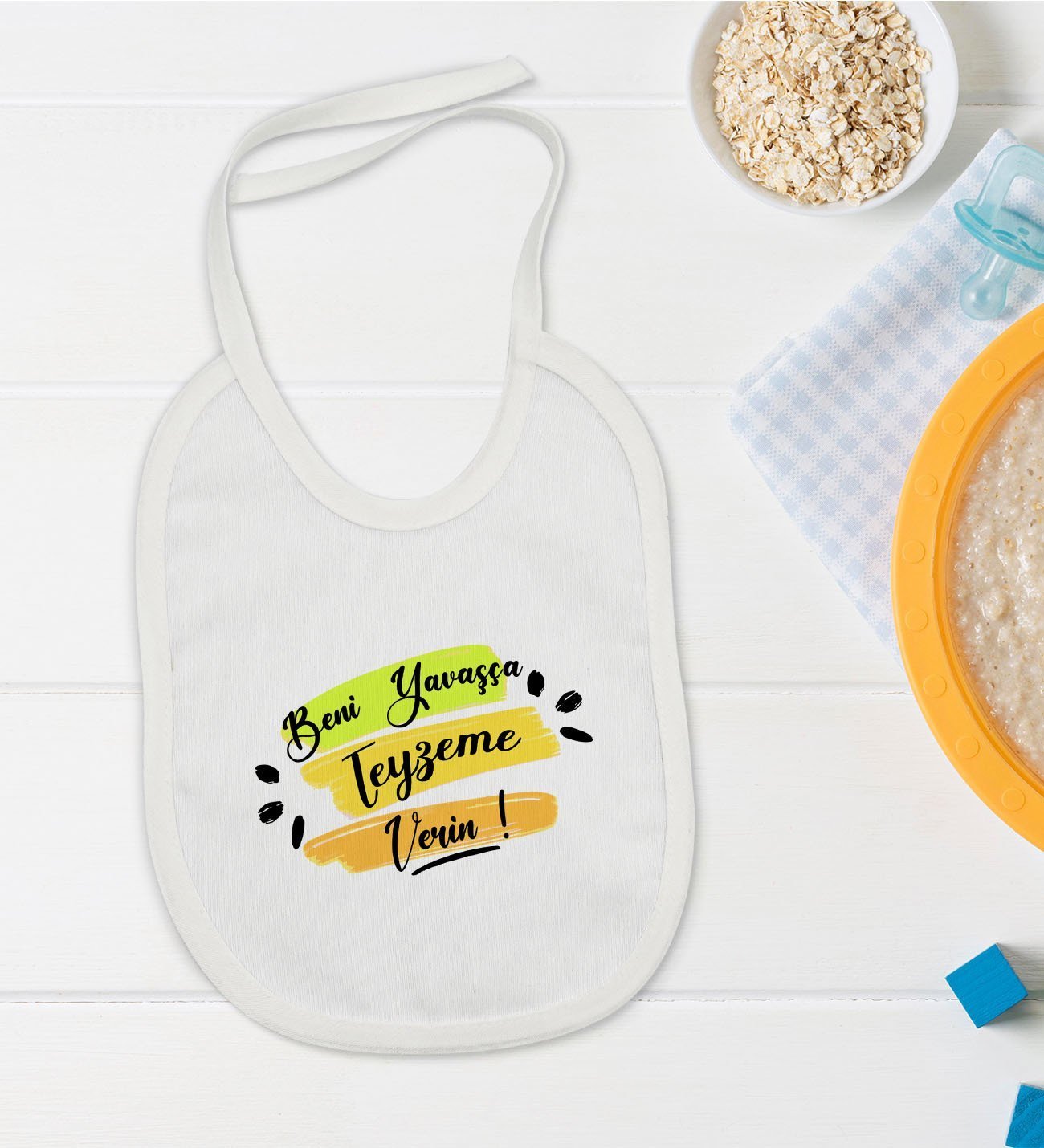 BK Kids Beni Yavaşça Teyzeme Verin Tasarımlı Bebek Mama Önlüğü - Model 1