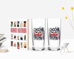 Kişiye Özel Renkli Baskılı London Tasarımlı İkili Rakı Bardağı ve Rakı Cep Kitabı Hediye Seti-3