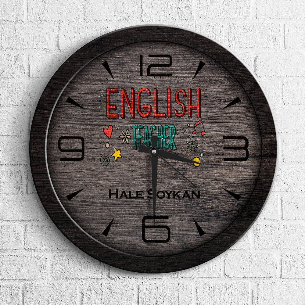 Kişiye Özel Mesleki İngilizce Öğretmeni Ahşap Duvar Saati - 3