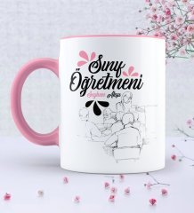 Kişiye Özel Sınıf Öğretmeni Pembe Kupa Bardak - 1