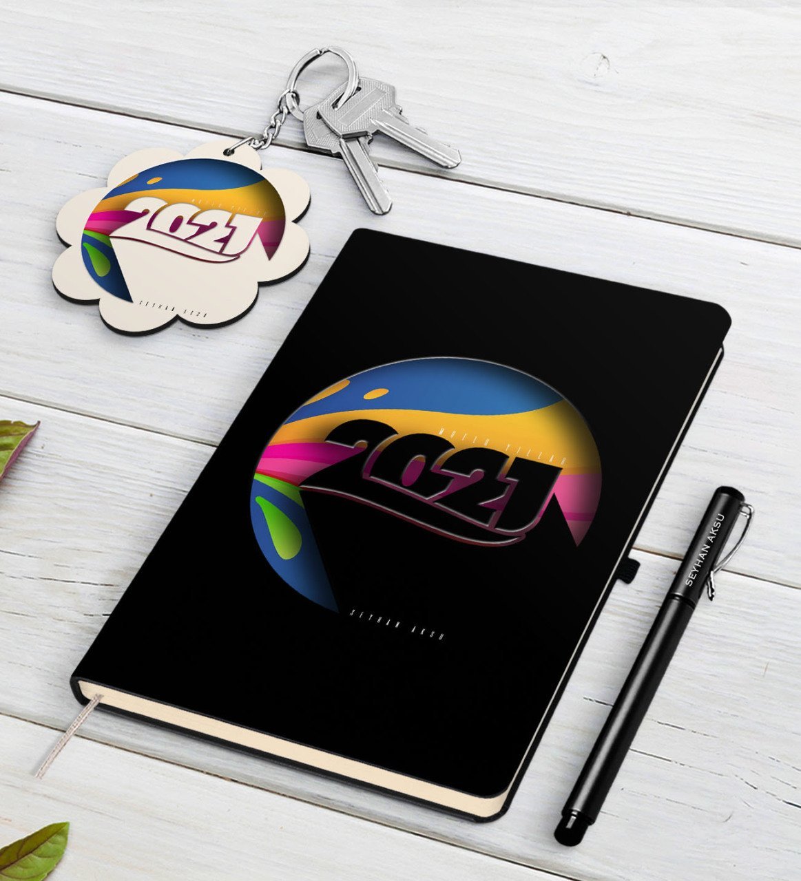 Kişiye Özel 2023 Mutlu Yıllar Siyah Defter Kalem ve Anahtarlık Hediye Seti-10