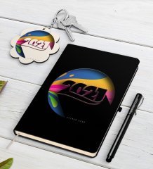 Kişiye Özel 2023 Mutlu Yıllar Siyah Defter Kalem ve Anahtarlık Hediye Seti-10