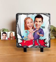 Kişiye Özel Sevgililer Karikatürlü Dekoratif Doğal Taş - 3
