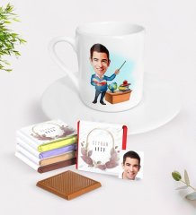 Kişiye Özel Erkek Öğretmen Karikatürlü Türk Kahvesi Fincanı ve Çikolata Hediye Seti-5