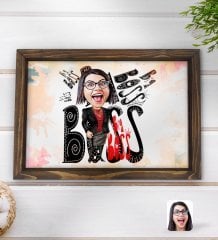 Kişiye Özel Kadın Big Boss Karikatürlü Doğal Ahşap Tepsi-3