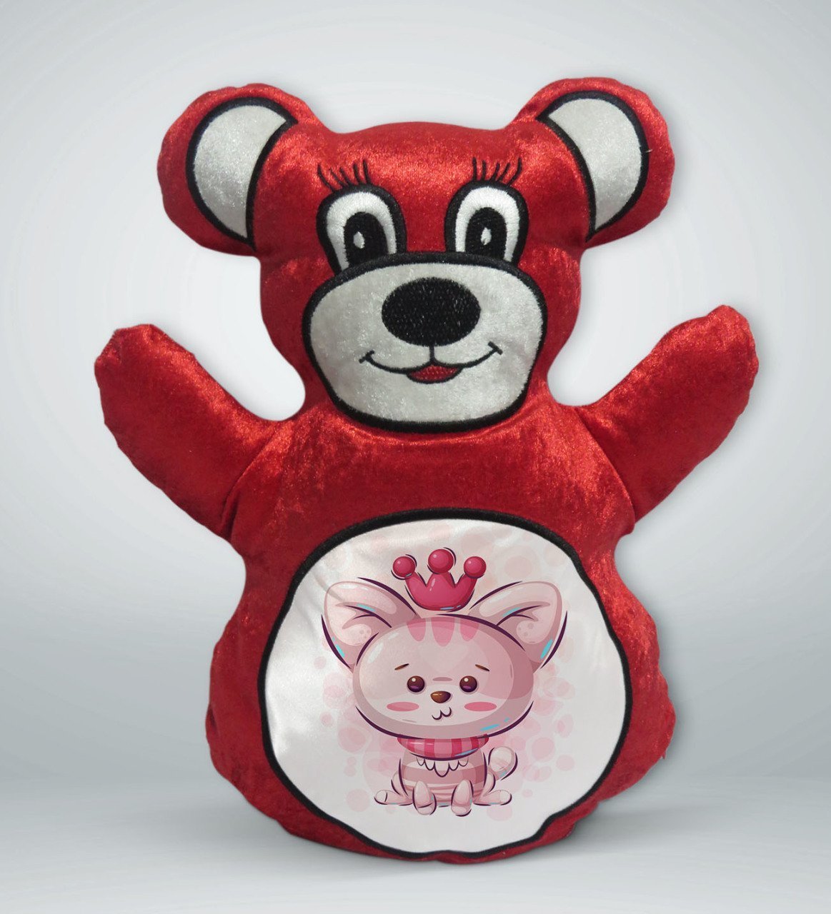 BK Gift Sevimli Kedi Tasarımlı Kırmızı Ayıcık Yastık-7