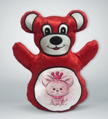 BK Gift Sevimli Kedi Tasarımlı Kırmızı Ayıcık Yastık-7