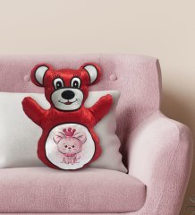 BK Gift Sevimli Kedi Tasarımlı Kırmızı Ayıcık Yastık-7