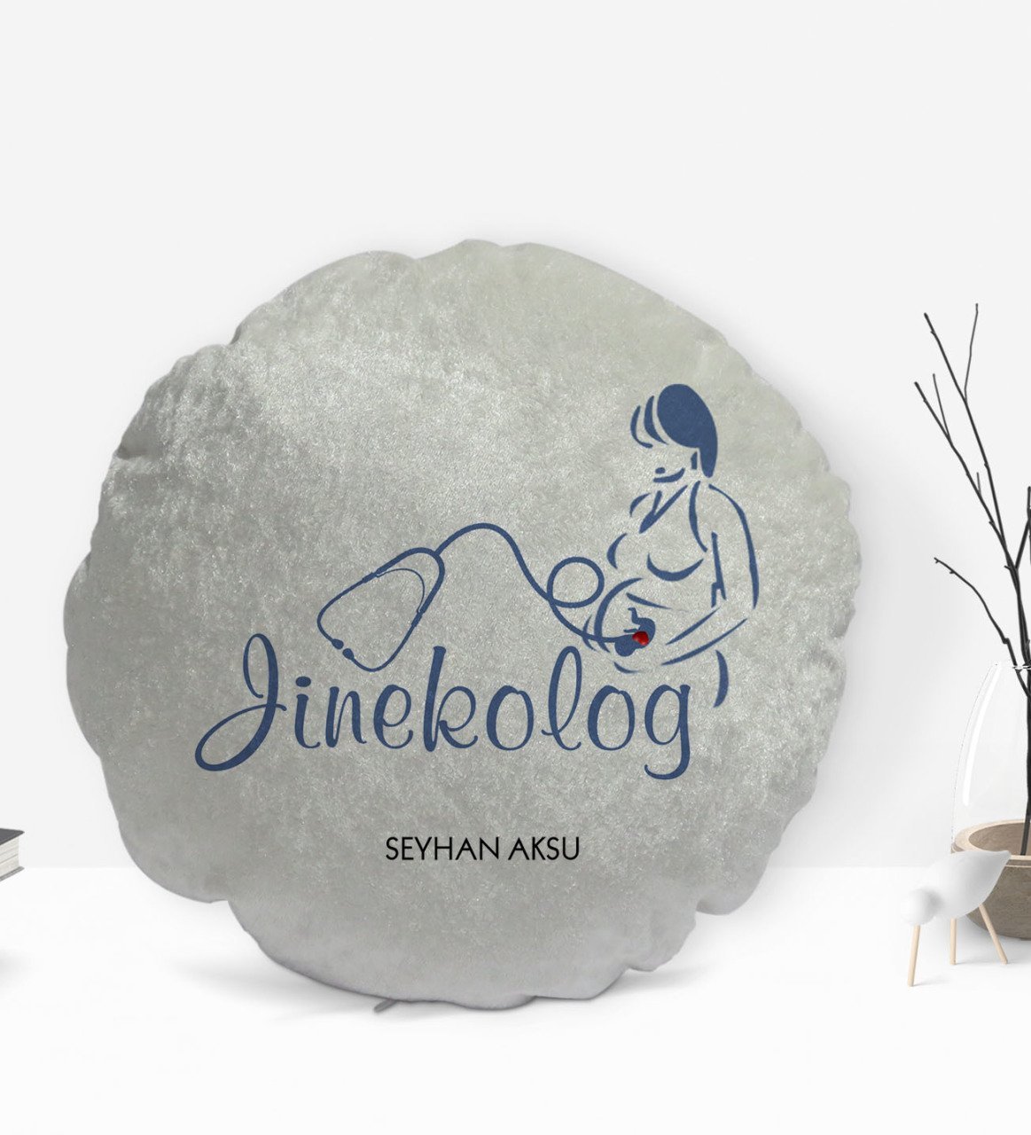 Kişiye Özel İsimli Jinekolog Tasarımlı Dekoratif Kırlent Yastık-1