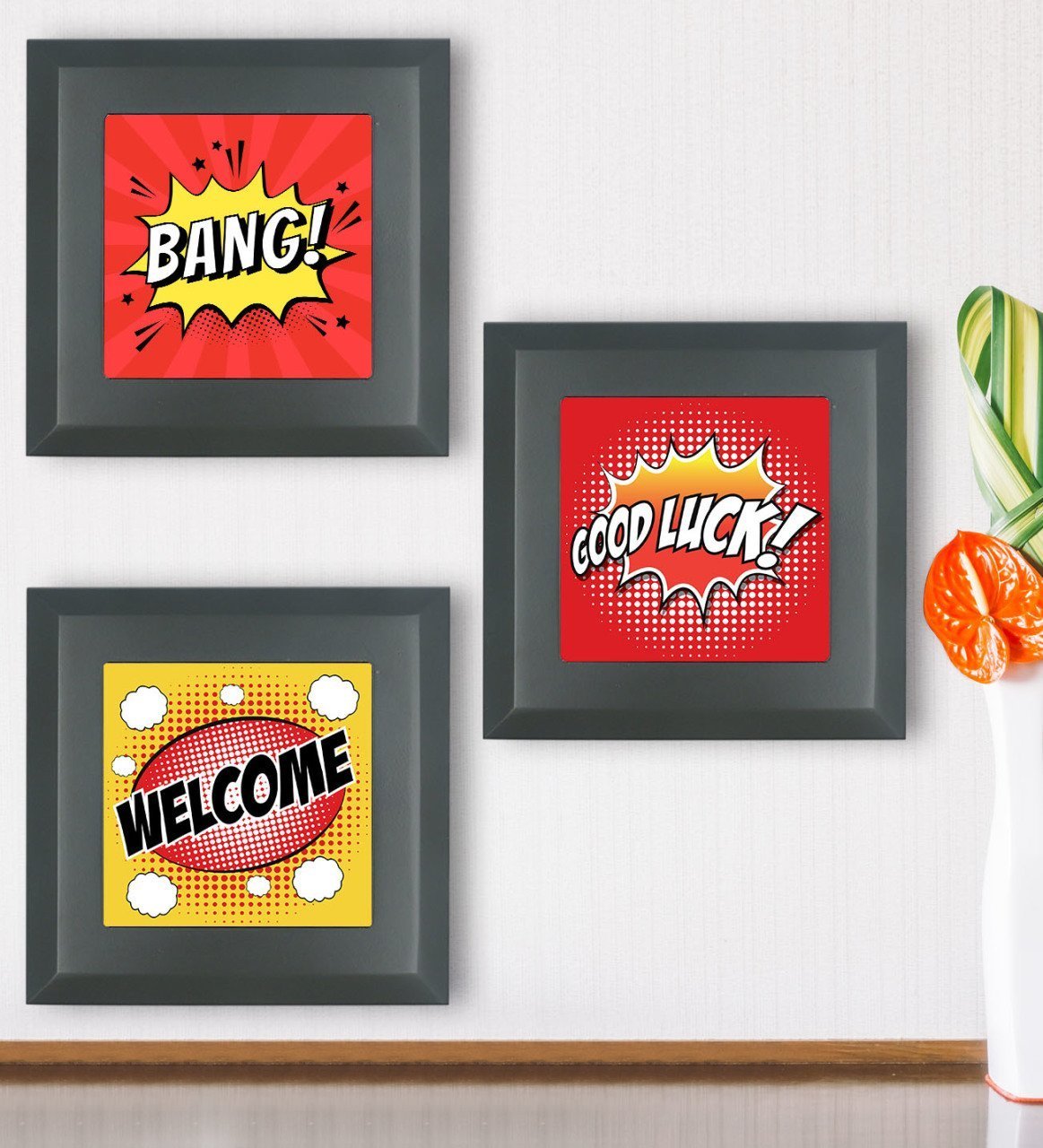 BK Gift Popart Tasarımlı 3’lü Ahşap Çerçeveli Taş Duvar Dekoru-11