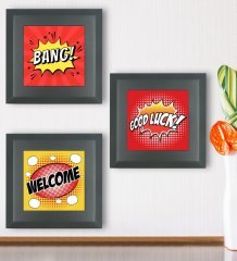BK Gift Popart Tasarımlı 3’lü Ahşap Çerçeveli Taş Duvar Dekoru-11