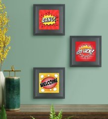 BK Gift Popart Tasarımlı 3’lü Ahşap Çerçeveli Taş Duvar Dekoru-11