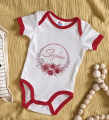 BK Kids Kişiye Özel Çiçek Tasarımlı Kırmızı Bebek Body Zıbın-1