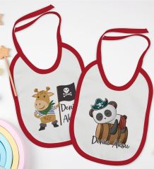 BK Kids Kişiye Özel Sevimli Korsan Tasarımlı 2’li Kırmızı Mama Önlüğü-1