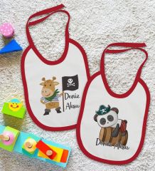 BK Kids Kişiye Özel Sevimli Korsan Tasarımlı 2’li Kırmızı Mama Önlüğü-1
