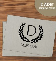 BK Gift Kişiye Özel İsimli 2’li Keten Amerikan Servis Seti-2, Ev Hediyesi,Baskılı Servis Bezi, Mutfak Dekoru