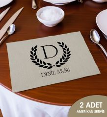 BK Gift Kişiye Özel İsimli 2’li Keten Amerikan Servis Seti-2, Ev Hediyesi,Baskılı Servis Bezi, Mutfak Dekoru