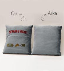 BK Gift Kişiye Özel Tasarımlı Organizer Kumanda ve Atıştırmalık Cepli Gri Kırlent Yastık- 2, Ev Dekoru, Ev Hediyesi