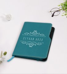 Kişiye Özel İsimli Turkuaz Termo Deri Defter-9