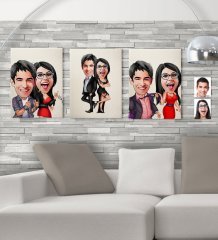 Kişiye Özel 3'lü Sevgililer Karikatürlü Kanvas Tablo Seti 30x50cm-4