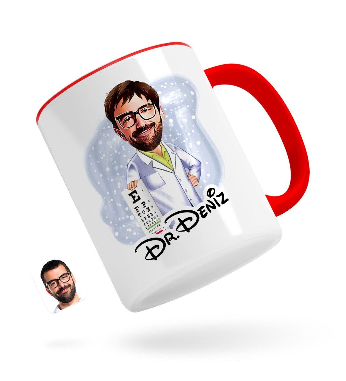 Kişiye Özel Erkek Göz Doktoru Karikatürlü Kırmızı Kupa Bardak