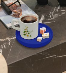 Kişiye Özel Mavi Sunum Tabaklı Papatya Temalı Türk Kahvesi Fincanı Model 8