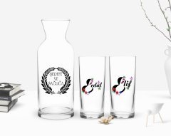 Kişiye Özel Renkli Baskılı Harfli İkili Rakı Bardağı ve Karaf Hediye Seti-3