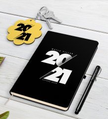 Kişiye Özel 2023 Mutlu Yıllar Siyah Defter Kalem ve Anahtarlık Hediye Seti-9