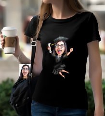 Kişiye Özel Bayan Muzun Karikatürlü Siyah T-Shirt