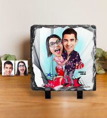 Kişiye Özel Sevgililer Karikatürlü Dekoratif Doğal Taş - 2
