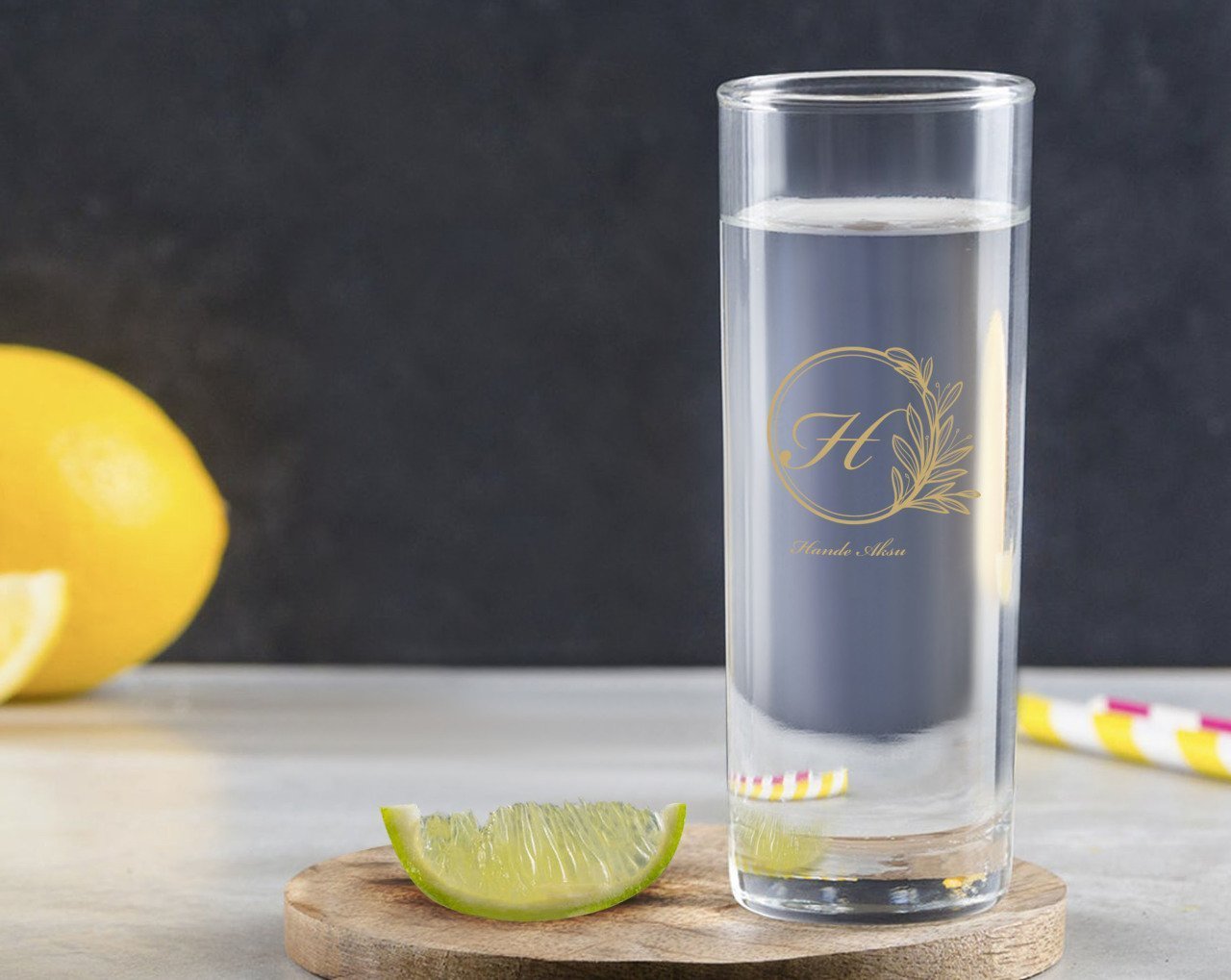 Kişiye Özel Renkli Baskılı Baş Harf İsim Tasarımlı Vodka Bardağı-8