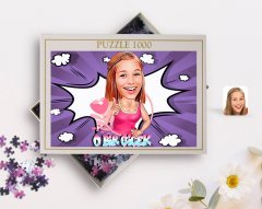 Kişiye Özel O Bir Çiçek Karikatürlü 1000 Parça Profesyonel Puzzle-1