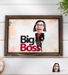Kişiye Özel Kadın Big Boss Karikatürlü Doğal Ahşap Tepsi-2