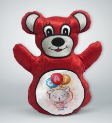 BK Gift Sevimli Kedi Tasarımlı Kırmızı Ayıcık Yastık-6