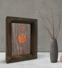 BK Gift Ay Tasarımlı Dekoratif Doğal Masif Ahşap Çerçeve 15x20cm-1