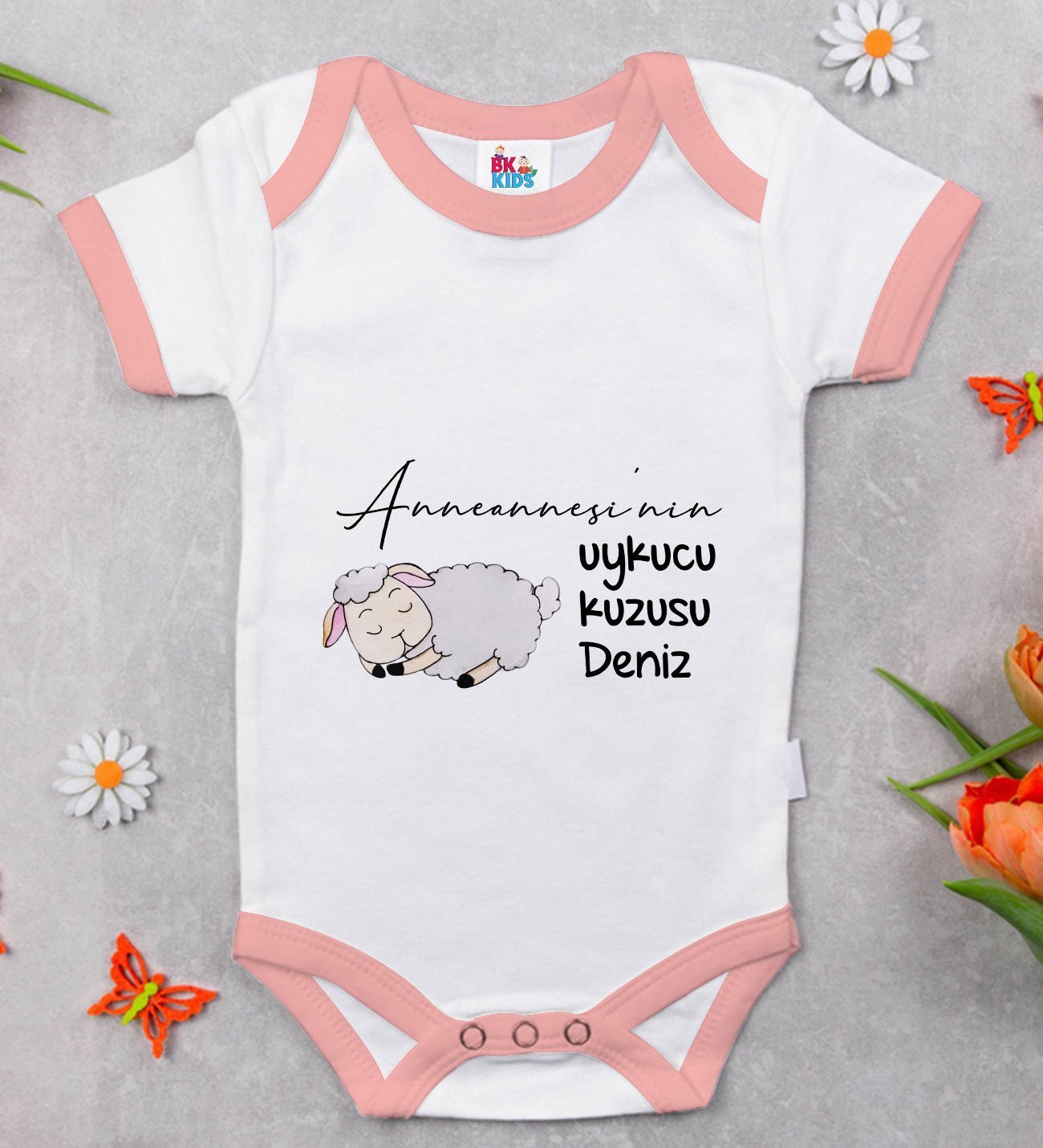 BK Kids Kişiye Özel Pembe Bebek Body Zıbın - Model 89