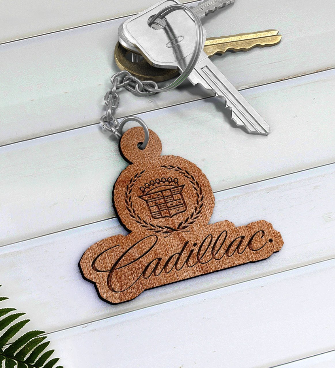 Cadillac Logolu Ahşap Anahtarlık-1