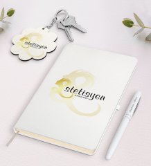 Kişiye Özel Estetisyen Beyaz Defter Kalem Ve Anahtarlık Hediye Seti-1