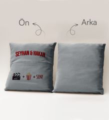 BK Gift Kişiye Özel Tasarımlı Organizer Kumanda ve Atıştırmalık Cepli Gri Kırlent Yastık- 1, Ev Dekoru, Ev Hediyesi