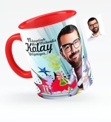 Kişiye Özel Bay Kimya Mühendisi Karikatürlü Kırmızı Kupa Bardak - 1