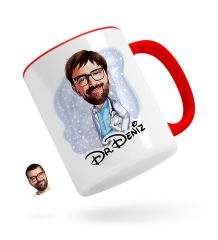 Kişiye Özel Erkek Doktor Karikatürlü Kırmızı Kupa Bardak-8