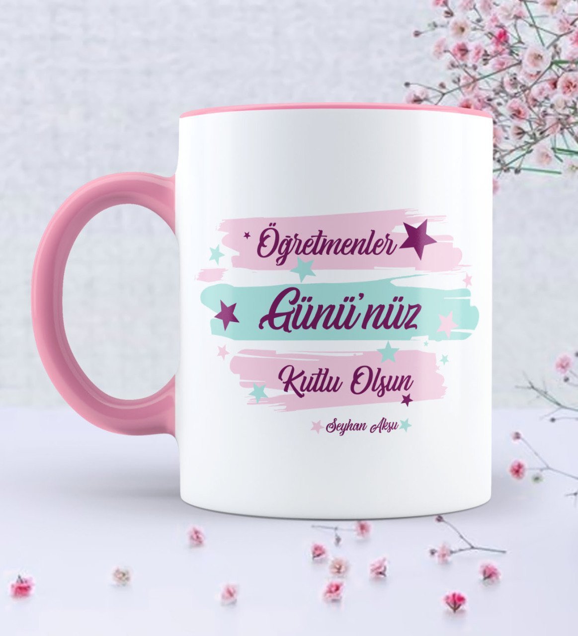 Kişiye Özel Öğretmenler Gününüz Kutlu Olsun Pembe Kupa Bardak - 4