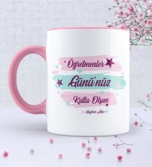 Kişiye Özel Öğretmenler Gününüz Kutlu Olsun Pembe Kupa Bardak - 4