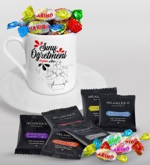 Kişiye Özel Sınıf Öğretmeni Türk Kahvesi Fincanı Selamlique Karışık Türk Kahvesi ve Haribo Şeker Hediye Seti-10