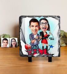 Kişiye Özel Sevgililer Karikatürlü Dekoratif Doğal Taş - 1