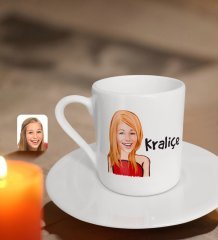 Kişiye Özel Kadın Kraliçe Karikatürlü Türk Kahvesi Fincanı-33