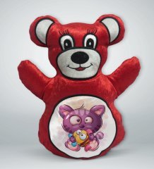BK Gift Sevimli Kedi Tasarımlı Kırmızı Ayıcık Yastık-5