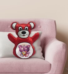 BK Gift Sevimli Kedi Tasarımlı Kırmızı Ayıcık Yastık-5