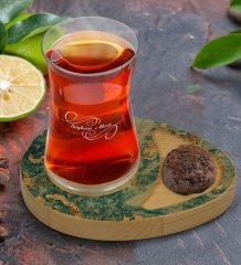 Kişiye Özel Mermer Tasarımlı Doğal Ahşap Tabaklı Heybeli Çay Bardağı Sunum Seti Model 10